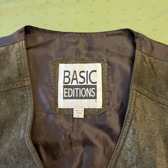 LEATHER Basic Editions Men's green olive Vest size L - Picture 2 of 6